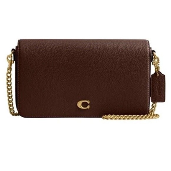 Coach Mila Crossbody Bag Polished Pebble Leather Merlot Gold Chain New with Tags - Picture 1 of 15
